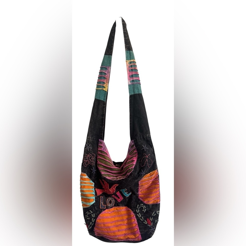 Flying High Footpath Trading Co Multicolor Boho Hippie Cotton Crossbody Bag